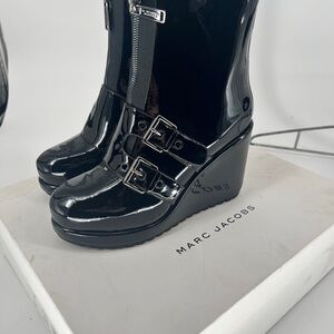 Marc Jacobs Glossy Black Wedge Boots size 9 BNWT & BOX